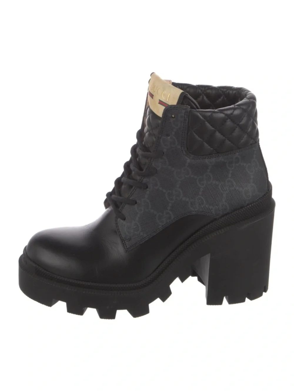 Gucci Supreme Combat Black Quilted Leather Platform Ankle Boots Apollo 40 - Picture 2 of 9